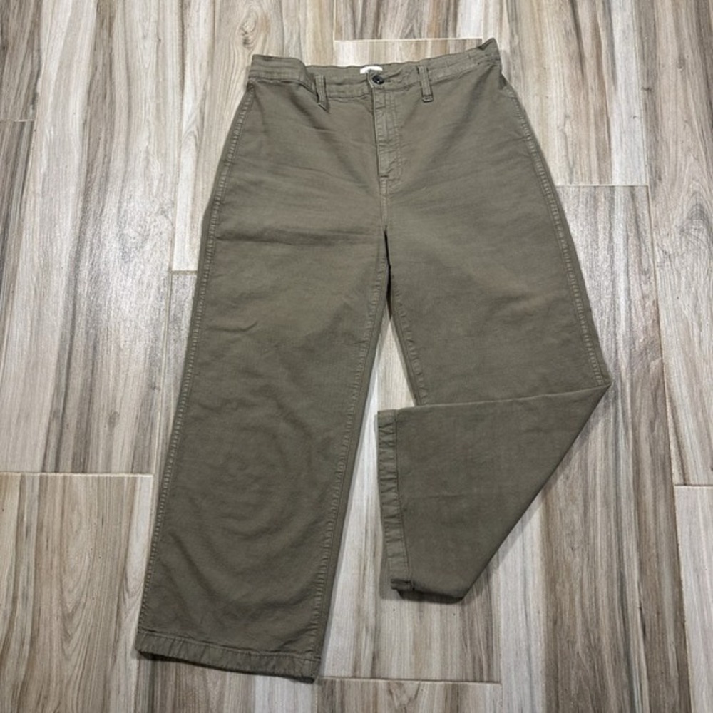 J Crew Wide Leg Pants slim Women's 30 Green Stretch Chino Minimalist‎ Granola